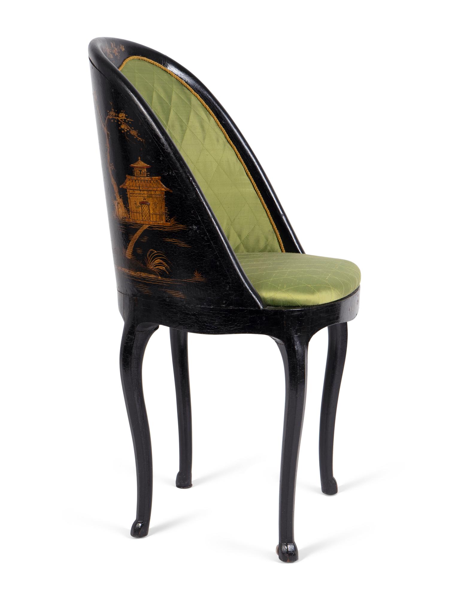 An Edwardian Black and Gilt Lacquer Lady's Chair — EARLY 20TH CENTURY