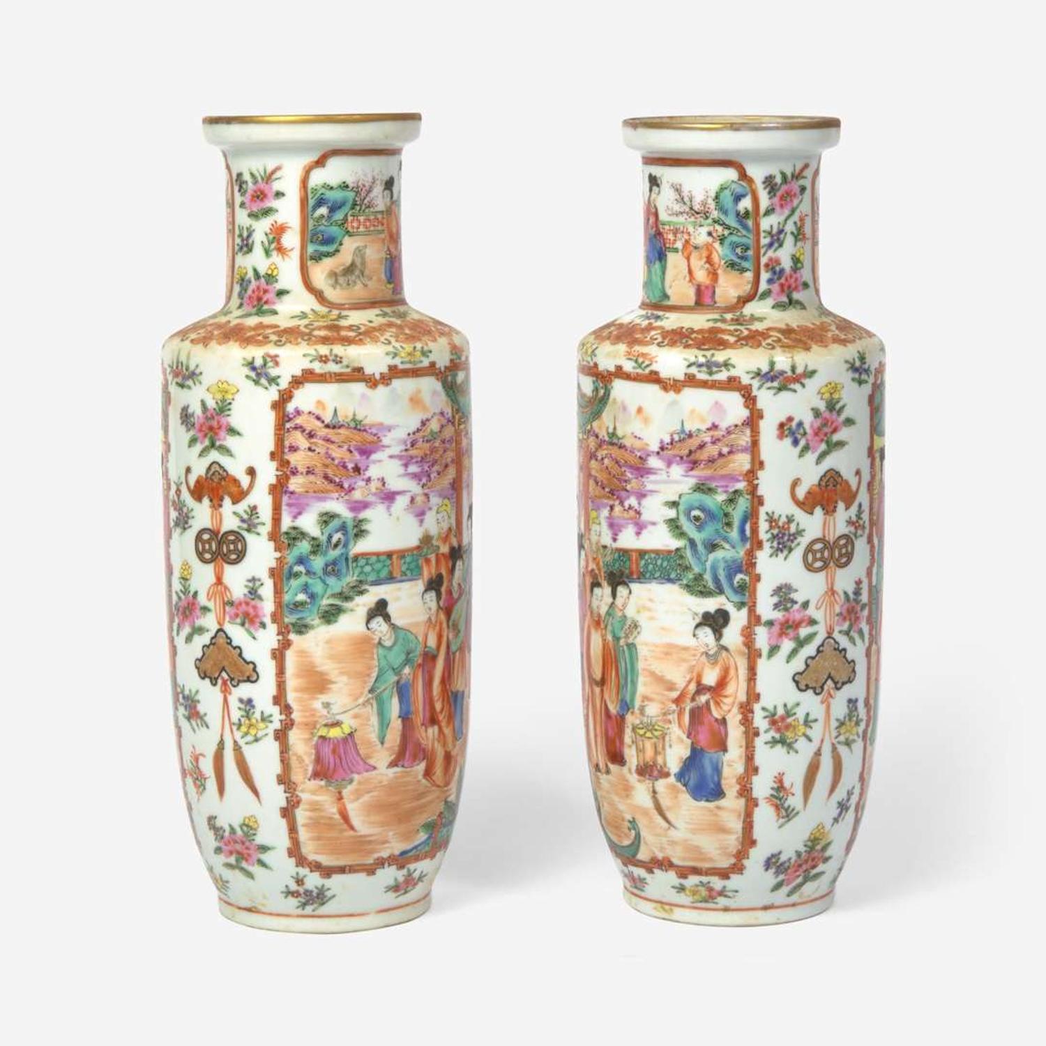 A pair of Chinese Export porcelain Famille Rose vases 19th century
