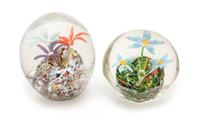 Two Paperweights of Flowers and Branches Diameter 3 inches