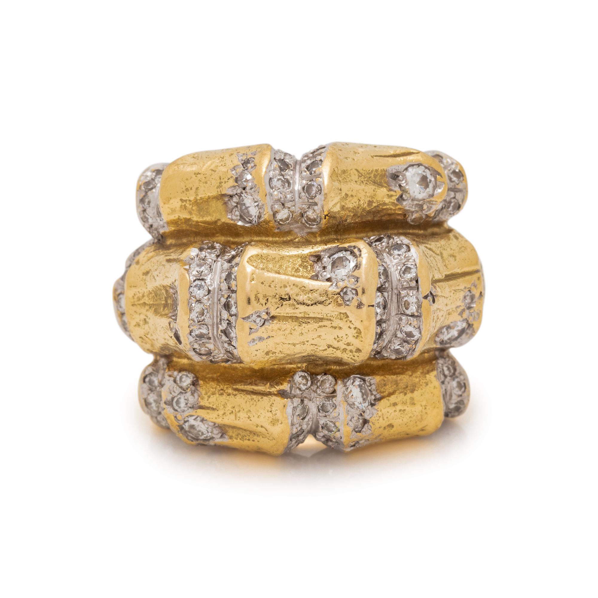 KATY BRISCOE, YELLOW GOLD AND DIAMOND 'BAMBOO' RING