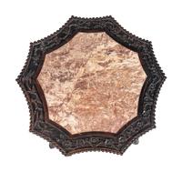 A Chinese Carved Hardwood Marble-Inset Side Table, 19th Century 清晚期 硬木嵌理石面花几