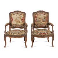 A Pair of Louis XV Style Needlepoint-Upholstered Fauteuils