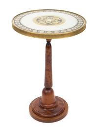 A Verre Eglomisé and Burl Walnut Pedestal Side Table