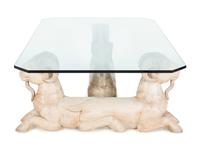 A Carved Wood and Glass Figural Low Table