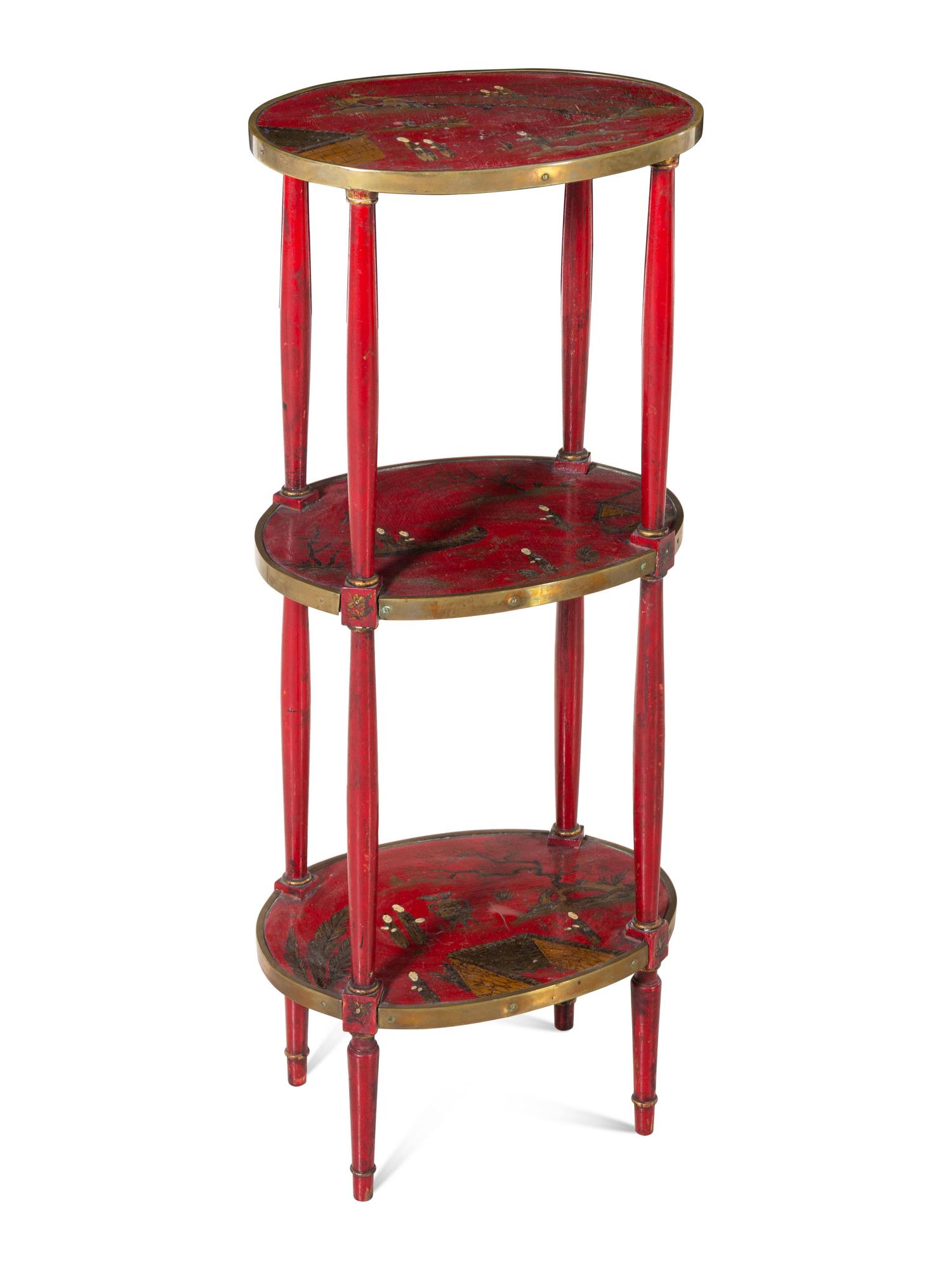 A Continental Gilt Metal Mounted Painted Étagère