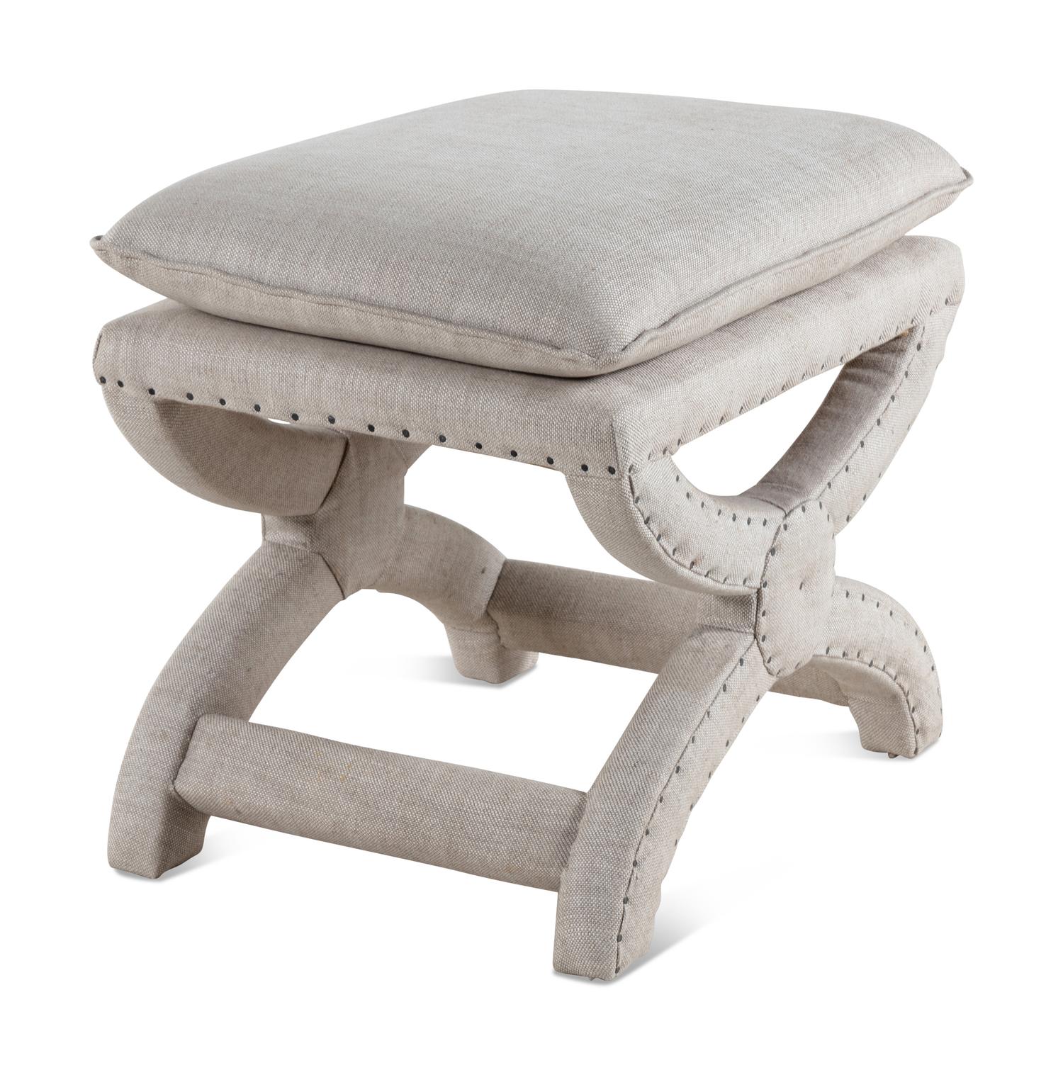 A Contemporary Linen-Upholstered X-Form Stool