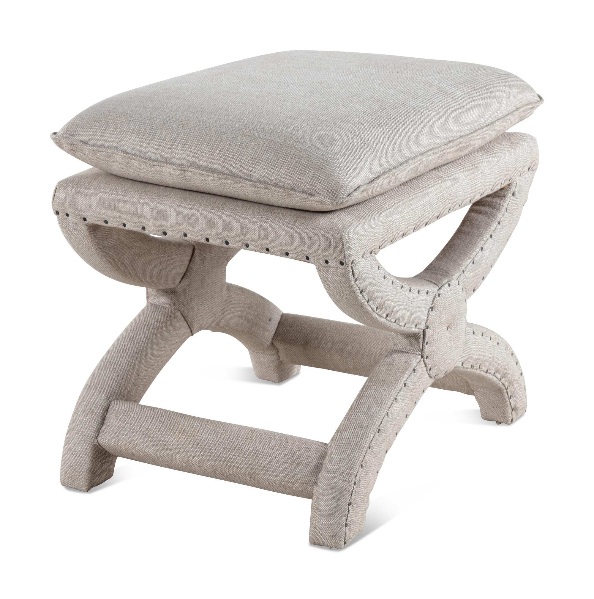 A Contemporary Linen-Upholstered X-Form Stool