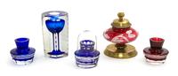 Five Continental Glass Inkwells, Height of tallest 3 1/2 inches.