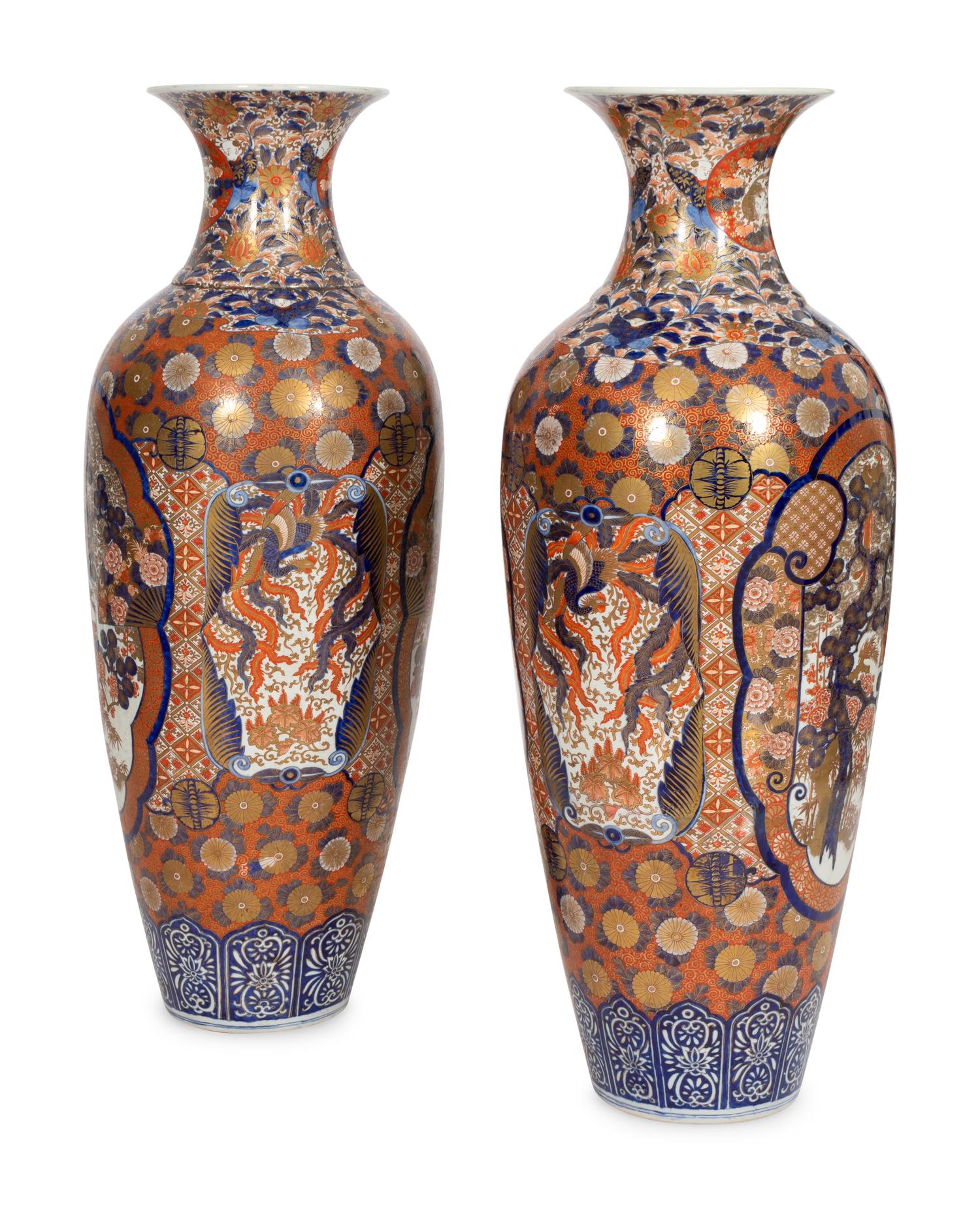 A Pair of Large Imari Porcelain Floor Vases