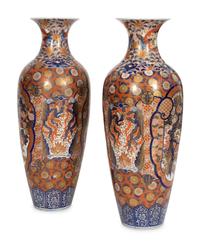 A Pair of Large Imari Porcelain Floor Vases