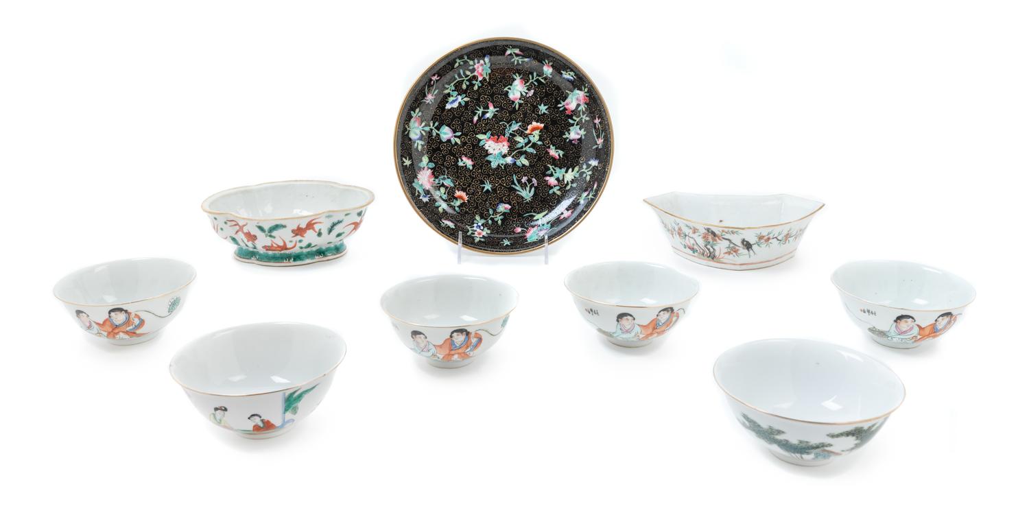 Nine Chinese Famille Rose Porcelain Wares