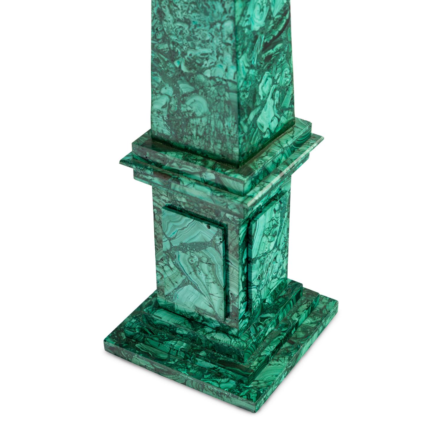 A Pair of Malachite Veneered Obelisks