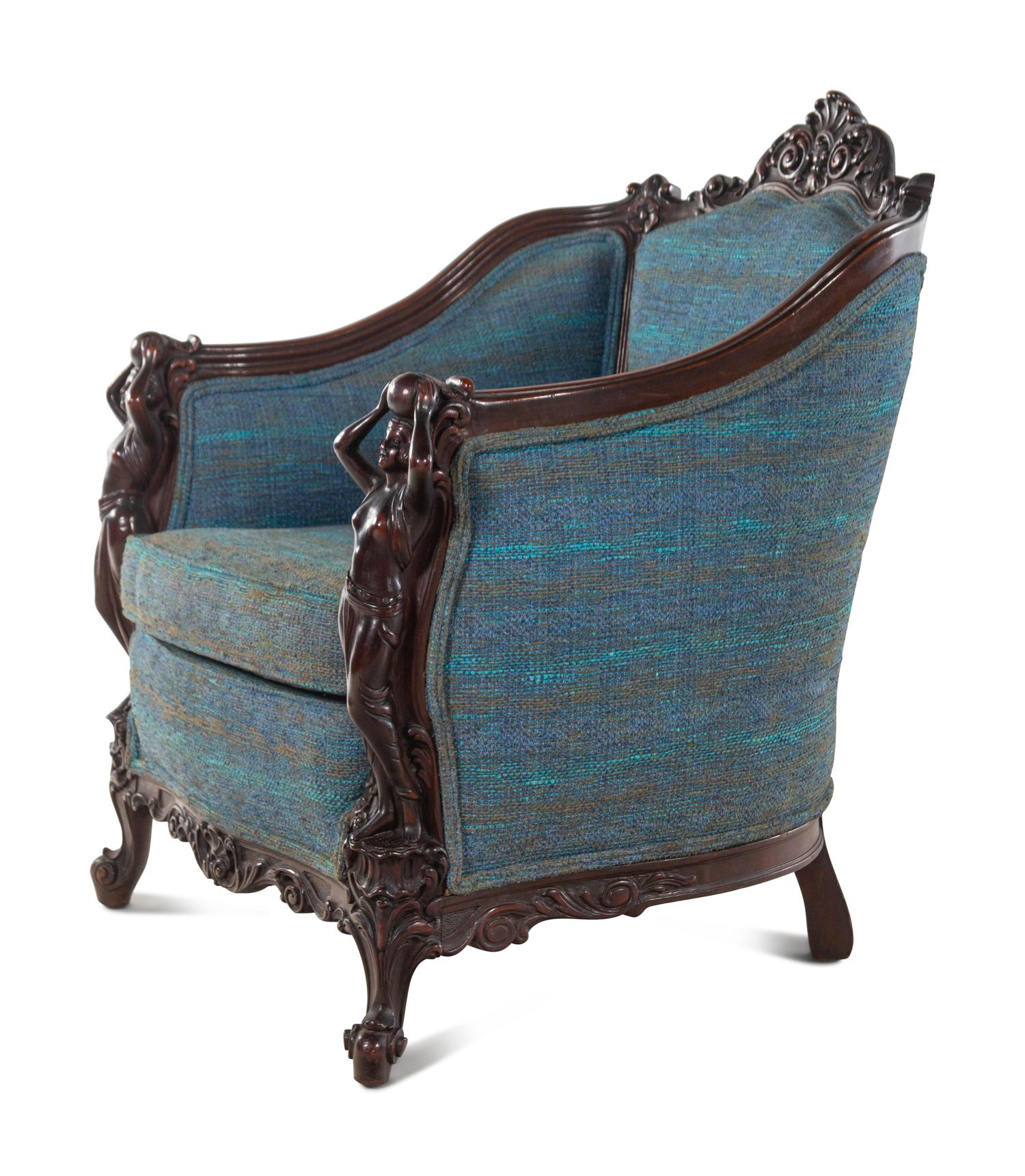A Pair of Carved Walnut Armchairs in the Style of Karpen Bros.