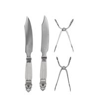 A Pair of Georg Jensen Acorn Silver Cheese Knives and a Pair of Sugar Tongs