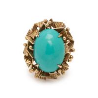 YELLOW GOLD AND SYNTHETIC TURQUOISE RING