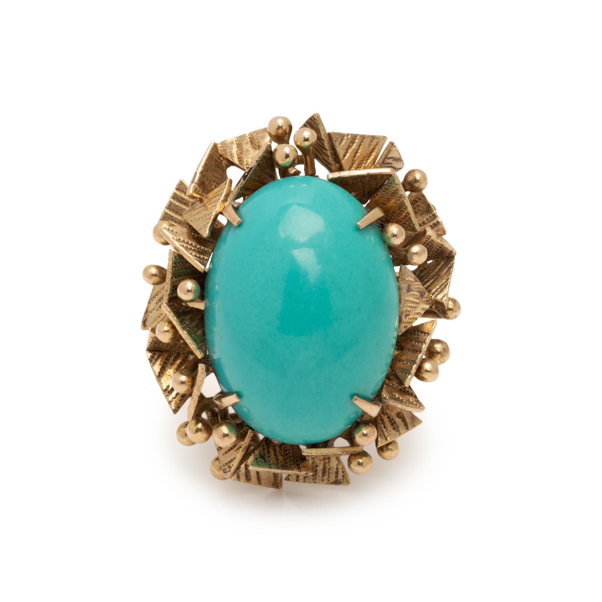 YELLOW GOLD AND SYNTHETIC TURQUOISE RING