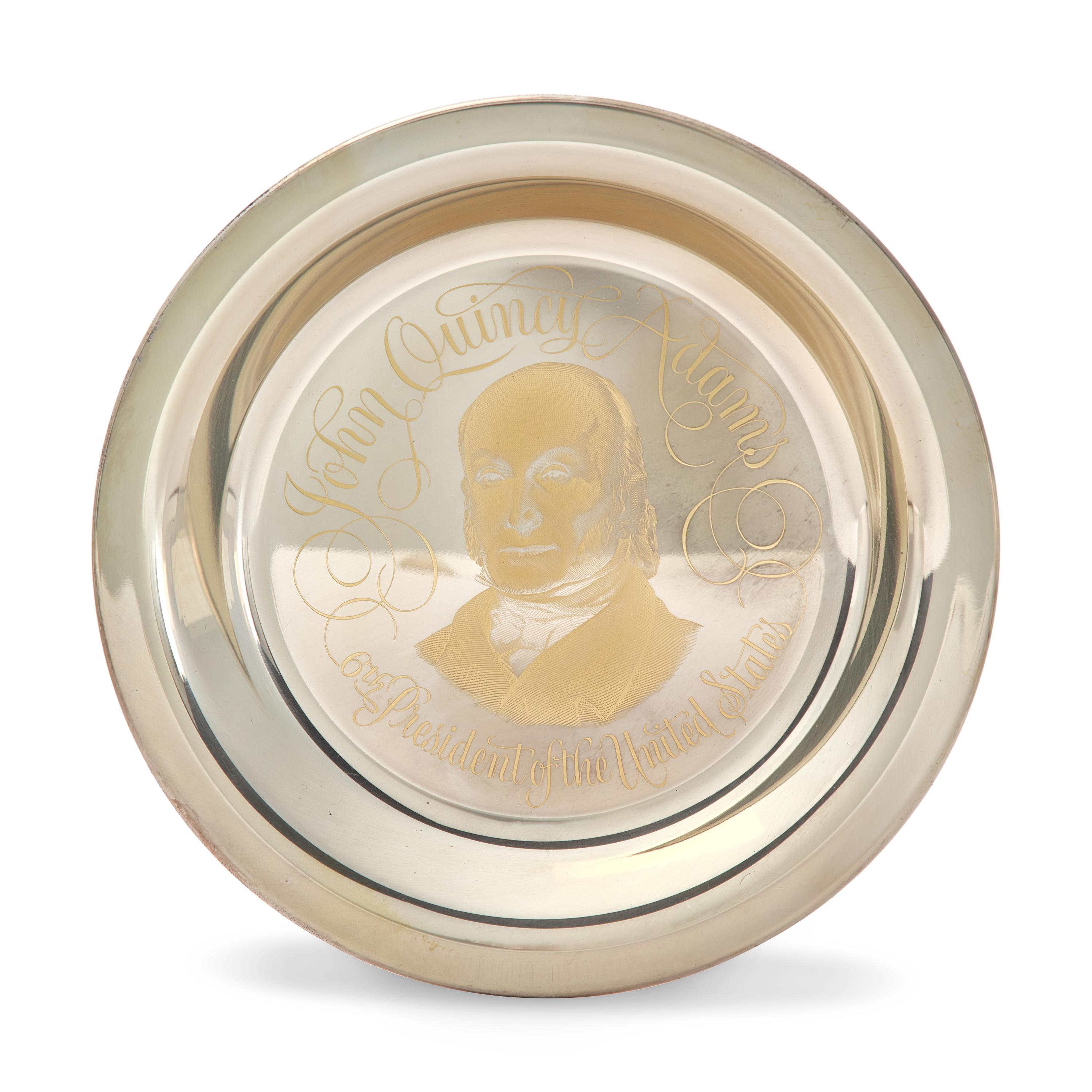 A Group of Twelve Franklin Mint 24K Gold Inlaid Sterling Presidential Plates, Circa 1976
