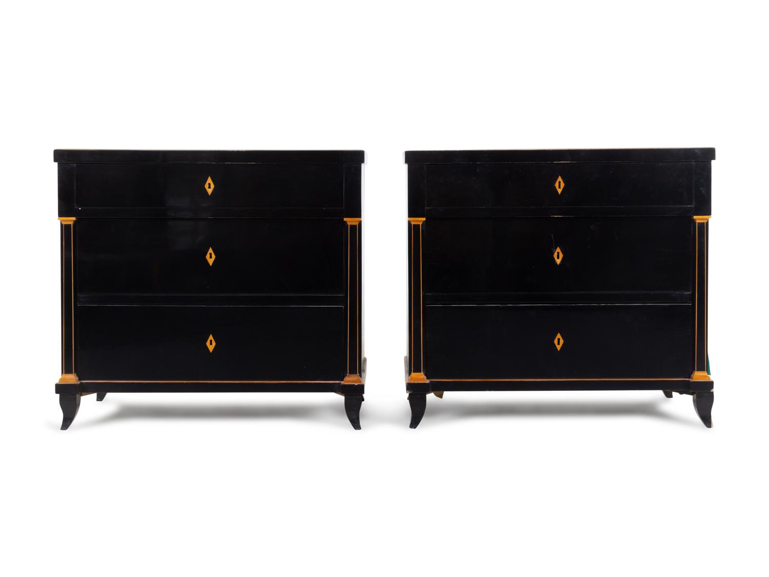 A Pair of Biedermeier Ebonized Chests of Drawers