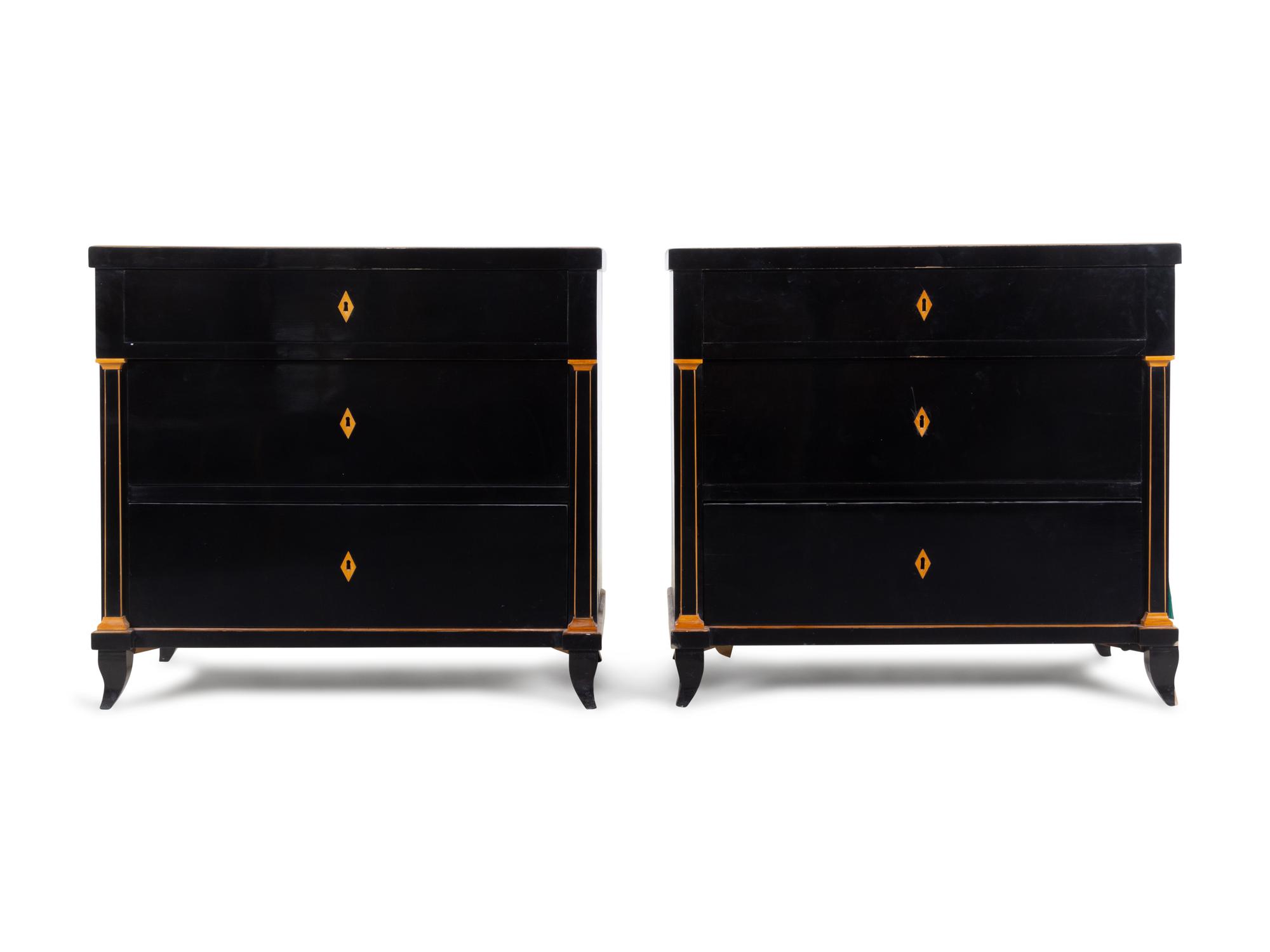 A Pair of Biedermeier Ebonized Chests of Drawers