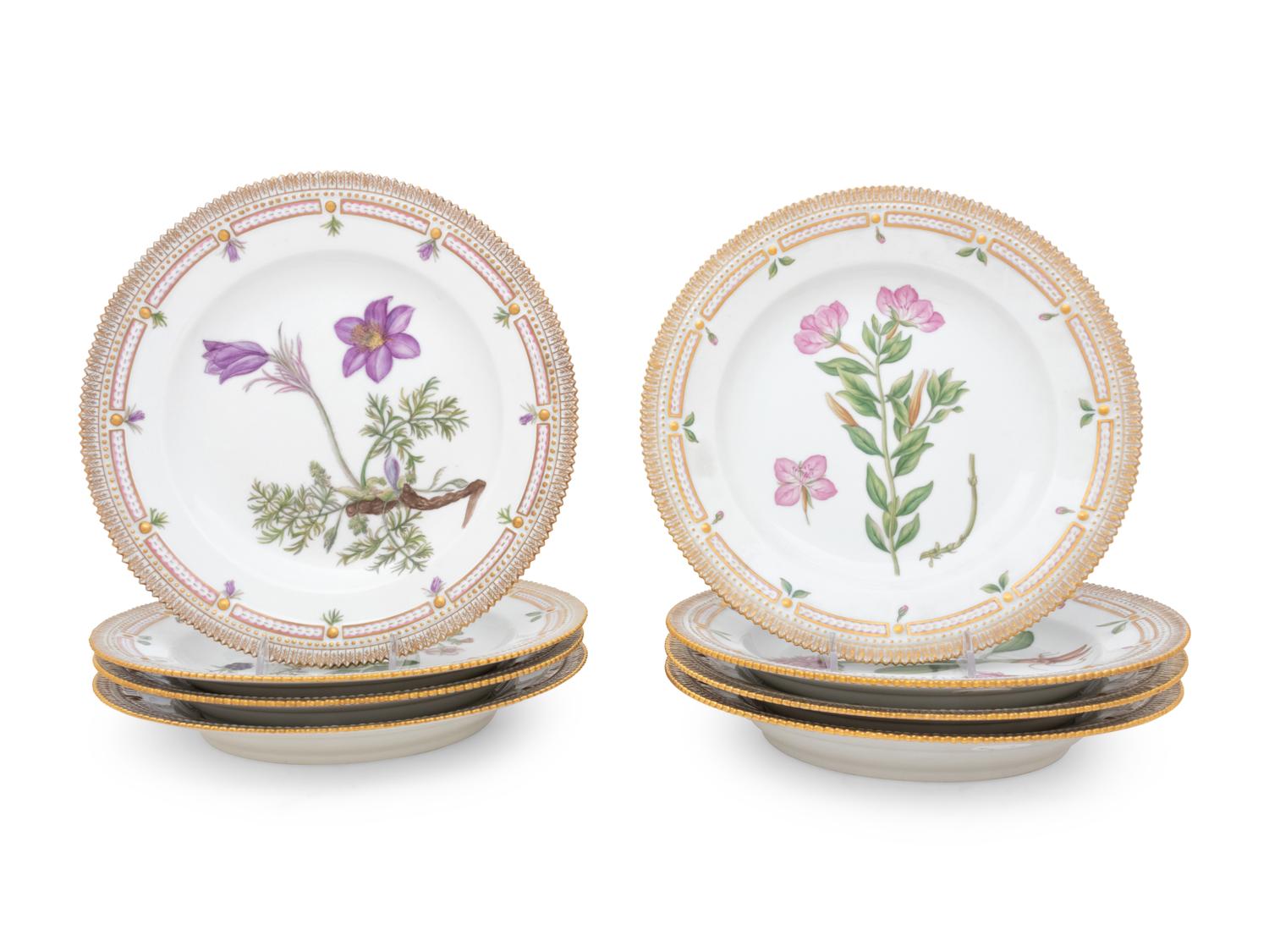 A Set of Twelve Royal Copenhagen Flora Danica Porcelain Dinner Plates