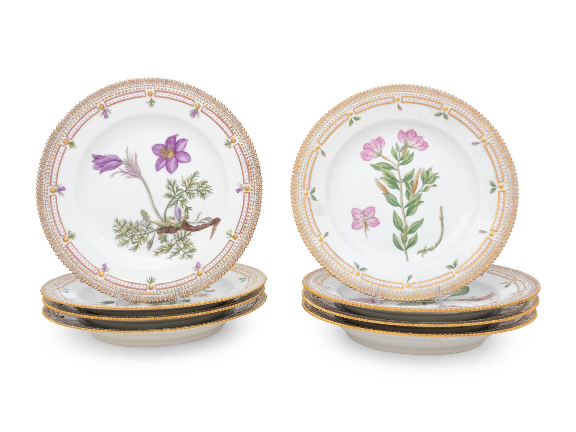 A Set of Twelve Royal Copenhagen Flora Danica Porcelain Dinner Plates