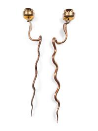 A Pair of Brass Cobra Single-Light Sconces and a Bronze Single-Light Cobra Sconce