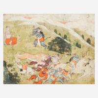 Three Indian miniatures depicting Vishnu and a scene possibly from the Ramayana 毗湿奴袖珍画像三幅 Punjab Hills, 18th-19th century ????? ???????