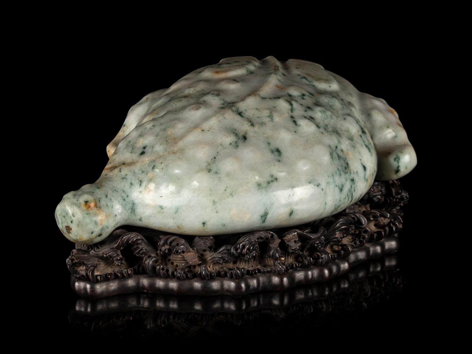 A Large Chinese Pale Celadon Hardstone Figure of a Three-Legged Toad