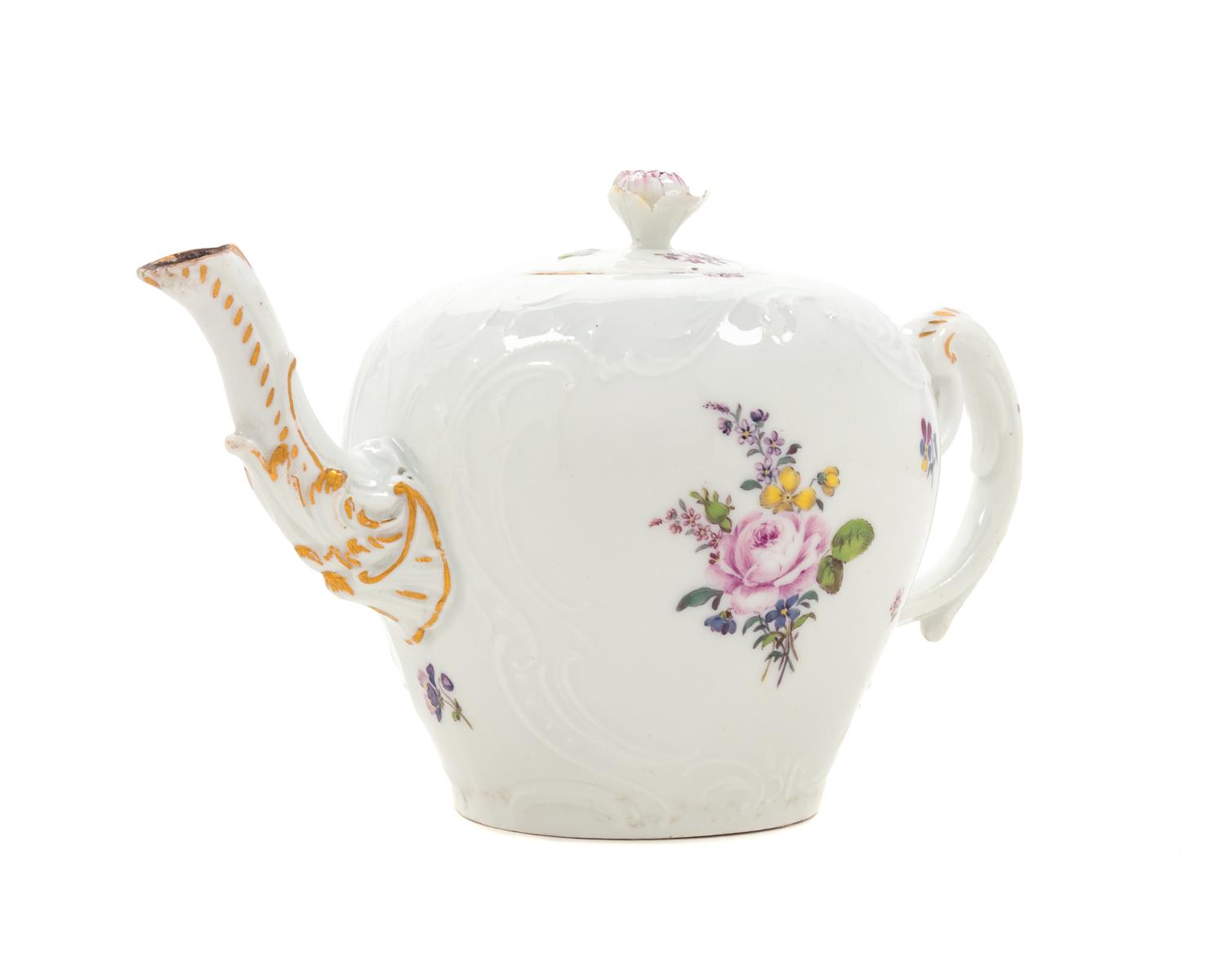 A Meissen Painted and Parcel Gilt Porcelain Teapot