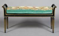 A Regency Style Black and Parcel Gilt Window Bench, Width 42 1/2 inches.