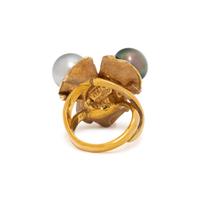 YELLOW GOLD AND MULTICOLOR CULTURED PEARL RING