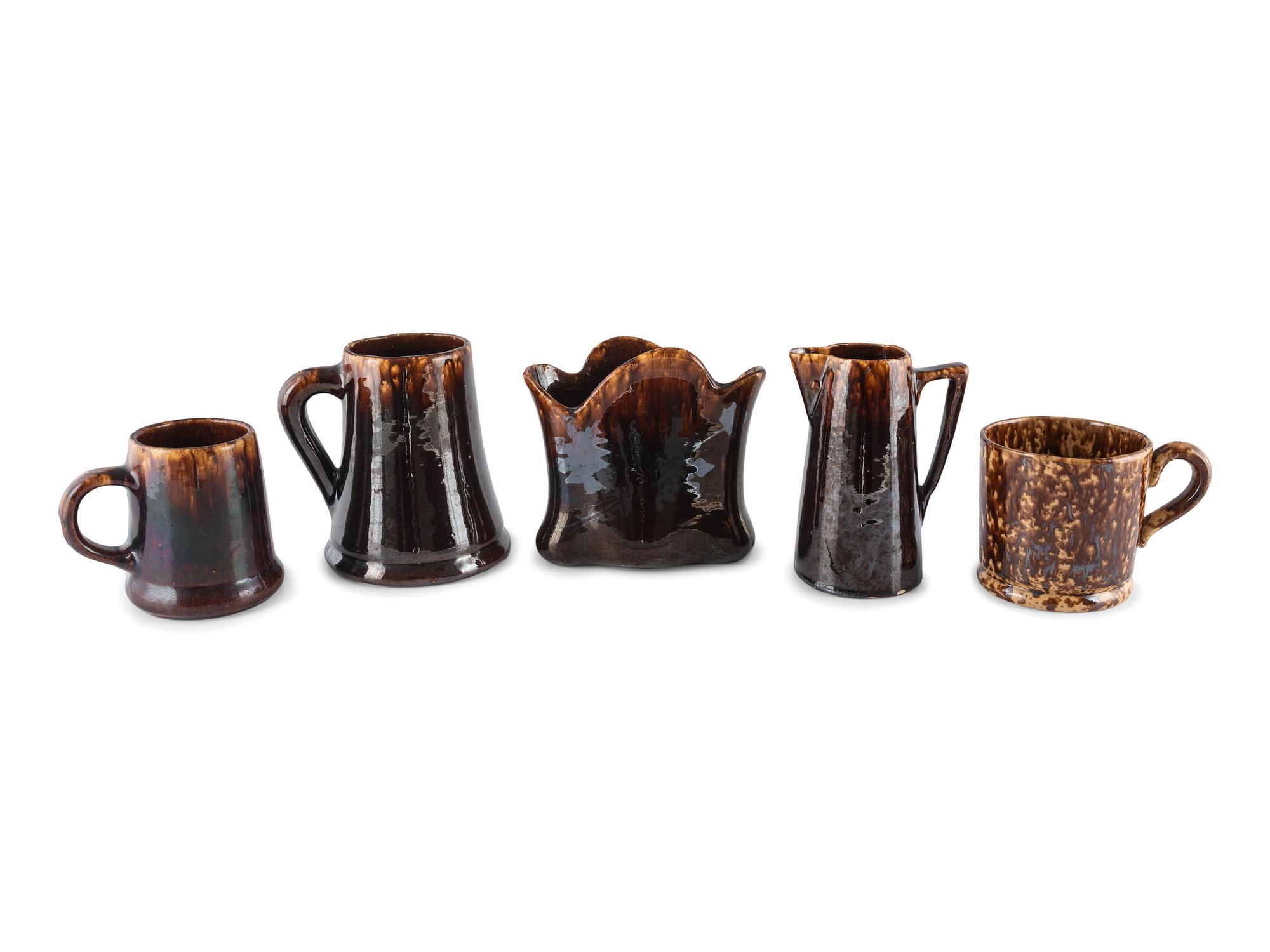 Nine Table Articles in Brown and Bennington Style Glaze