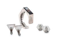 Silver and Mosaic Inlay Cuff Bracelet and Clip Earrings
