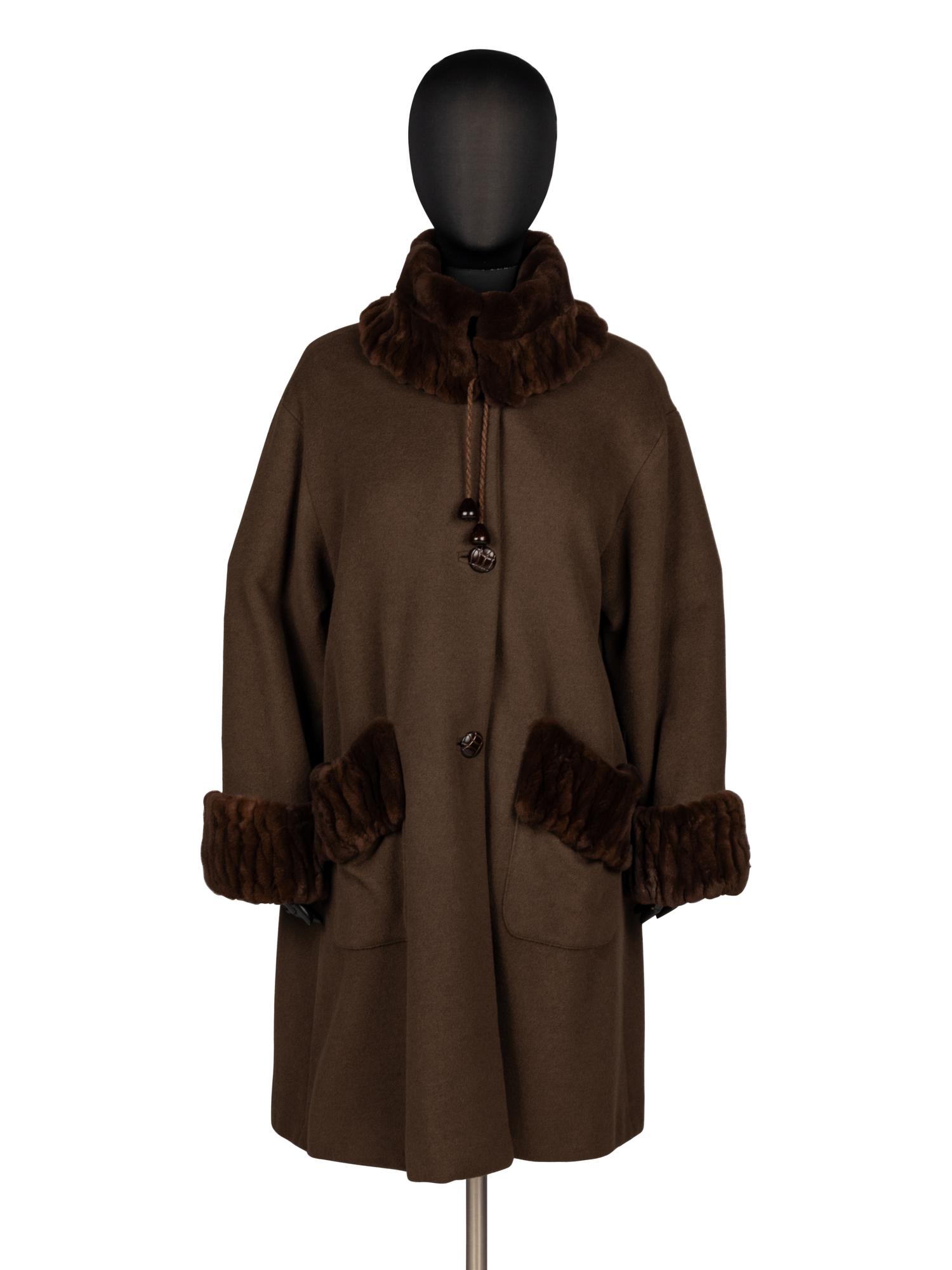 Revillon, Cashgora Coat with Sheared Mink Trim