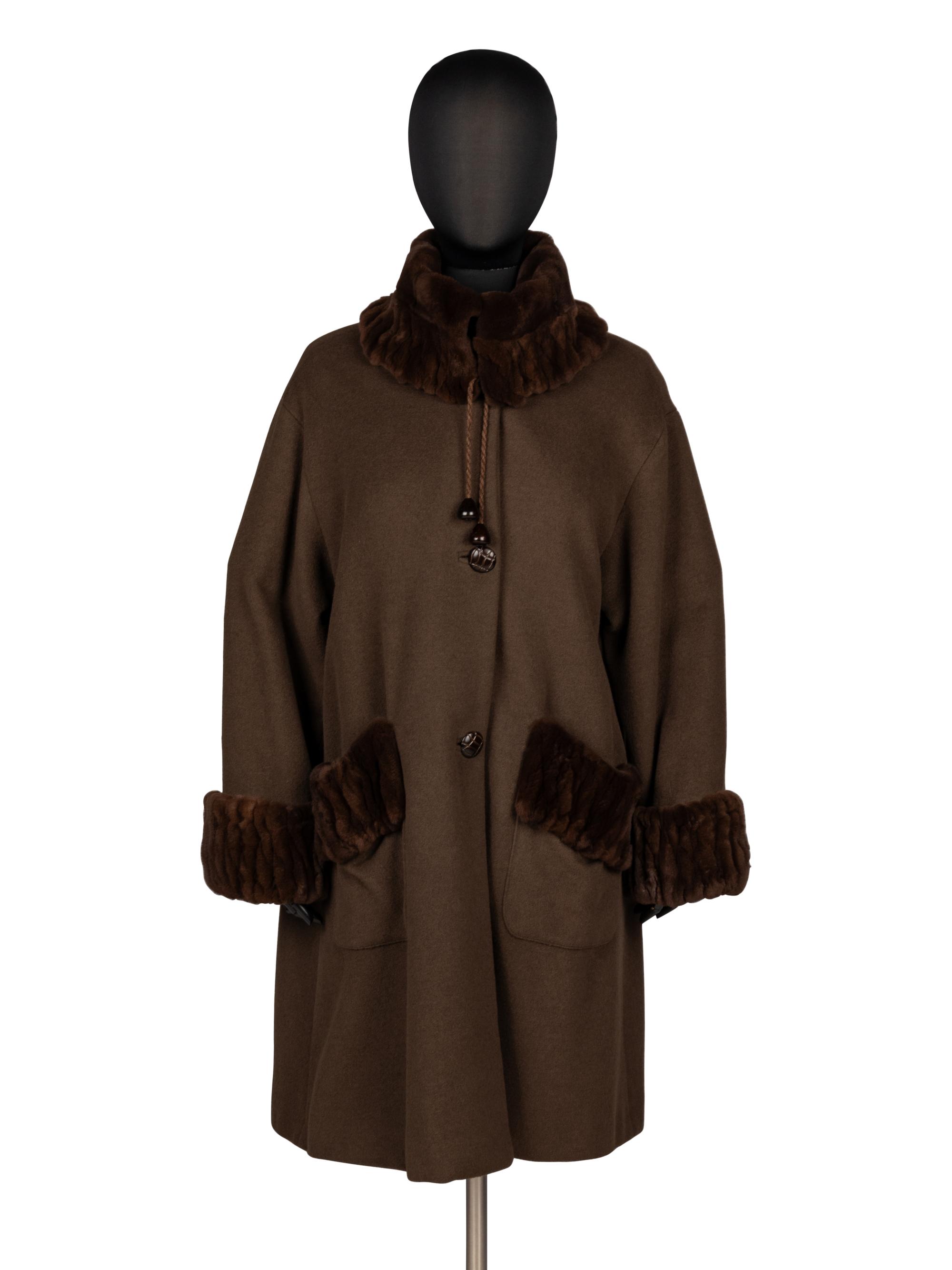 Revillon, Cashgora Coat with Sheared Mink Trim
