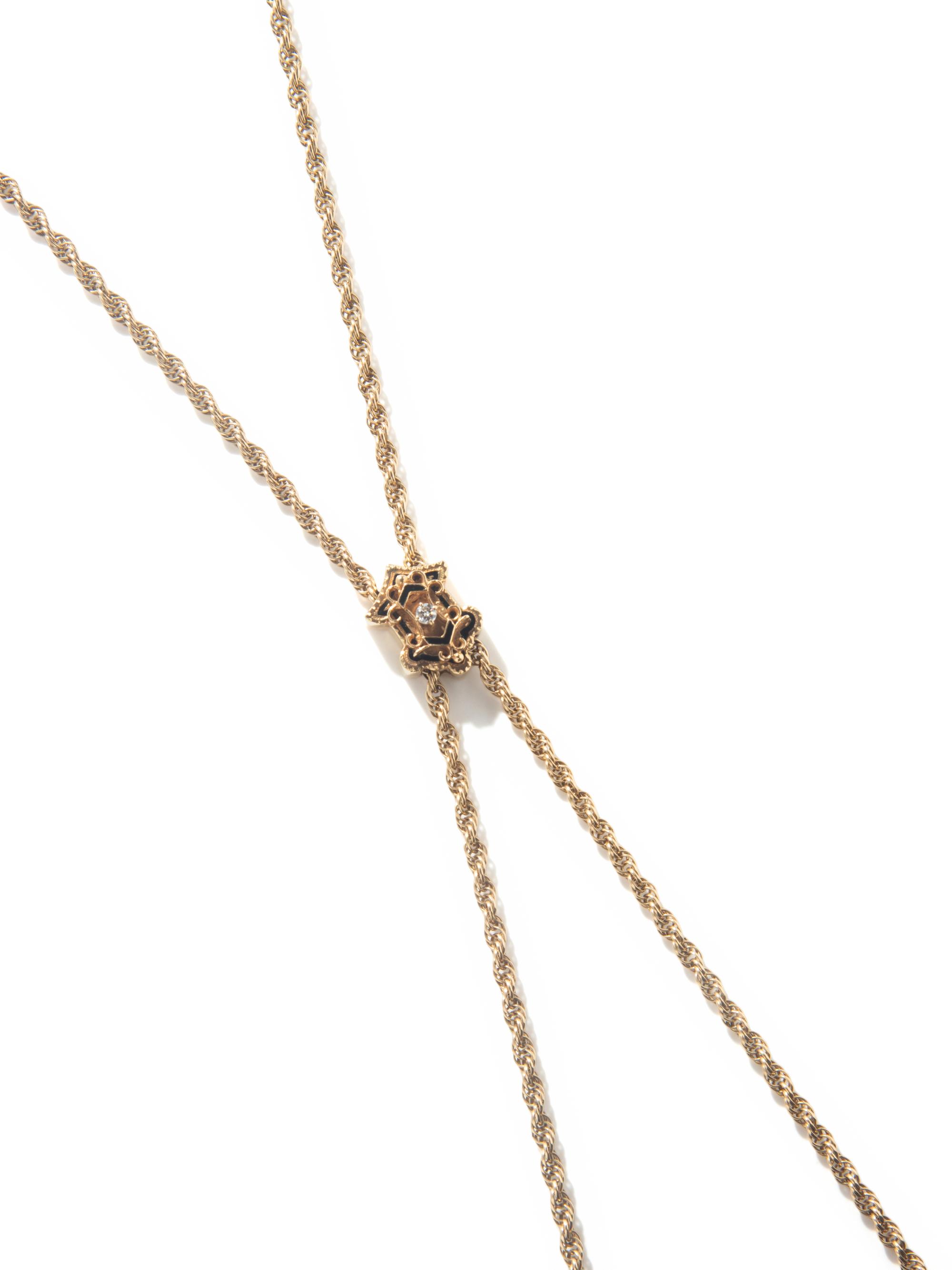 YELLOW GOLD, DIAMOND, AND ENAMEL FOB CHAIN