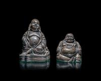 Two Silver Figures of Laughing Buddha
