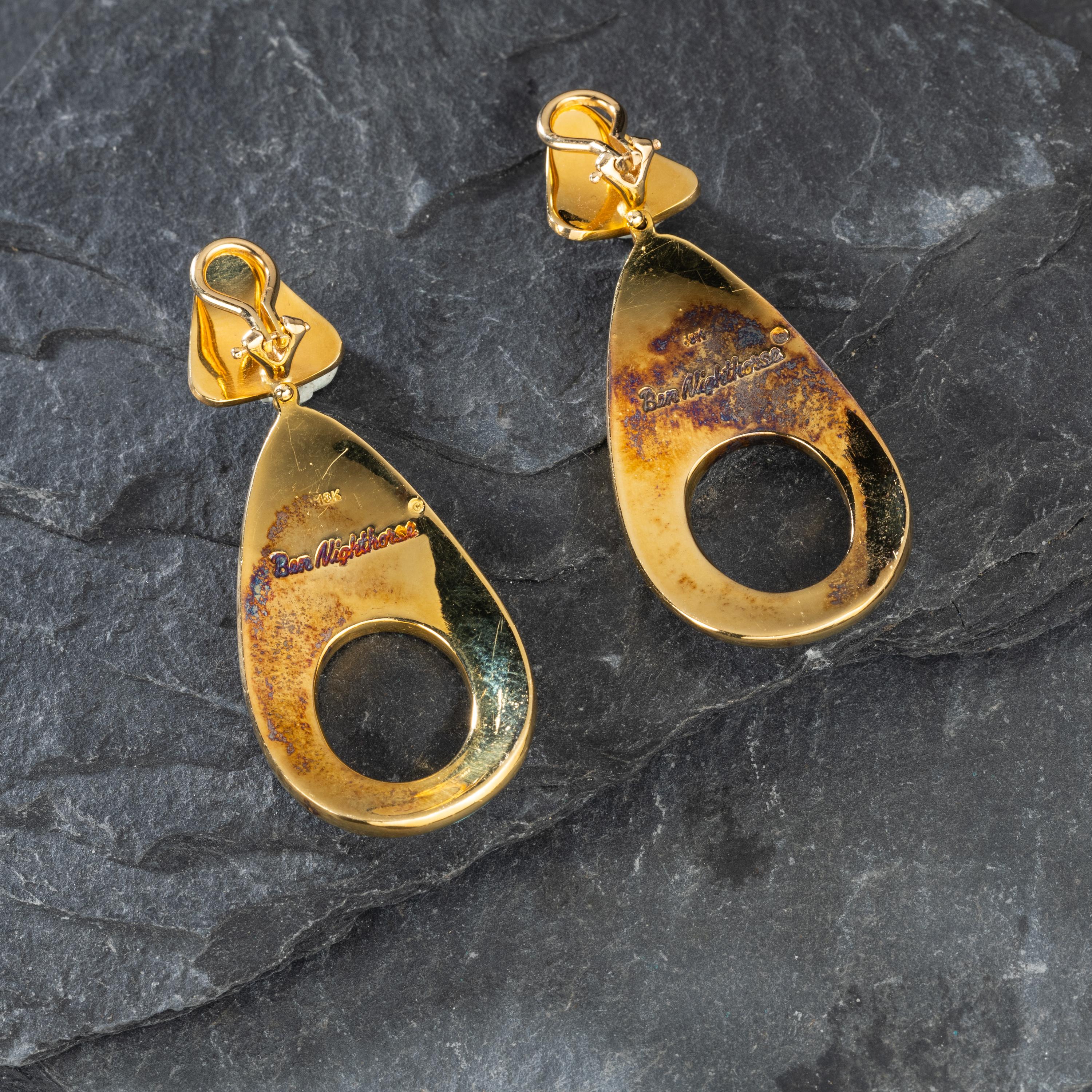Ben Nighthorse Campbell (Northern Cheyenne, 1933-2025) — 18k Gold and Cobblestone Inlay Clip Earrings