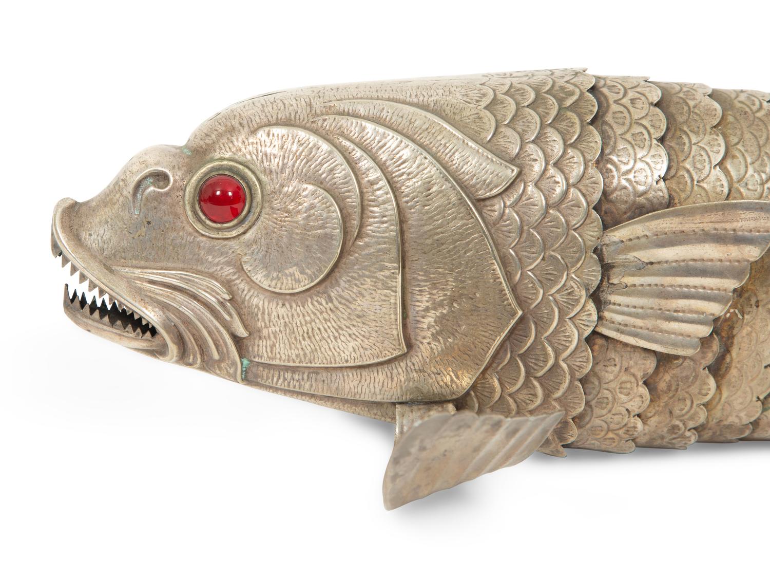A Continental Alpaca Articulated Koi Fish with Red Cabochon Eyes