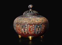 A large Japanese cloisonné koro and cover, Meiji period 日本琺瑯蓋罐 明治