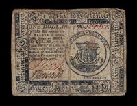 An American Continental Congress 2/17/1776 One-Dollar Note