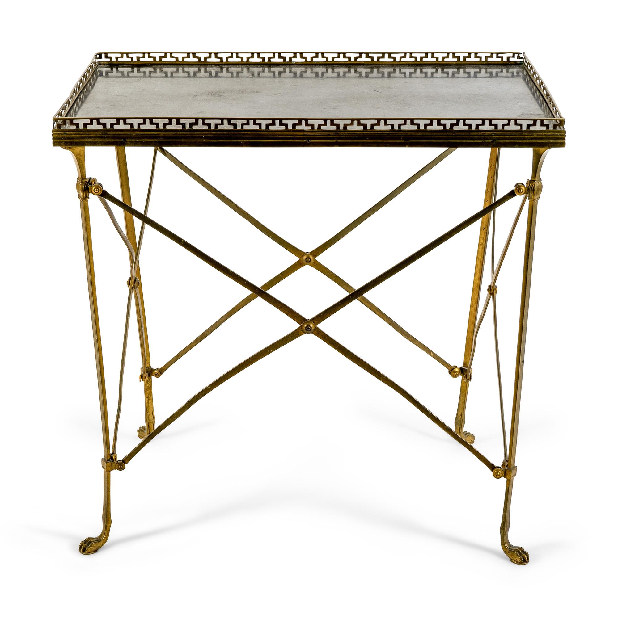 A Brass Side Table with Black Top Marble — 20TH CENTURY