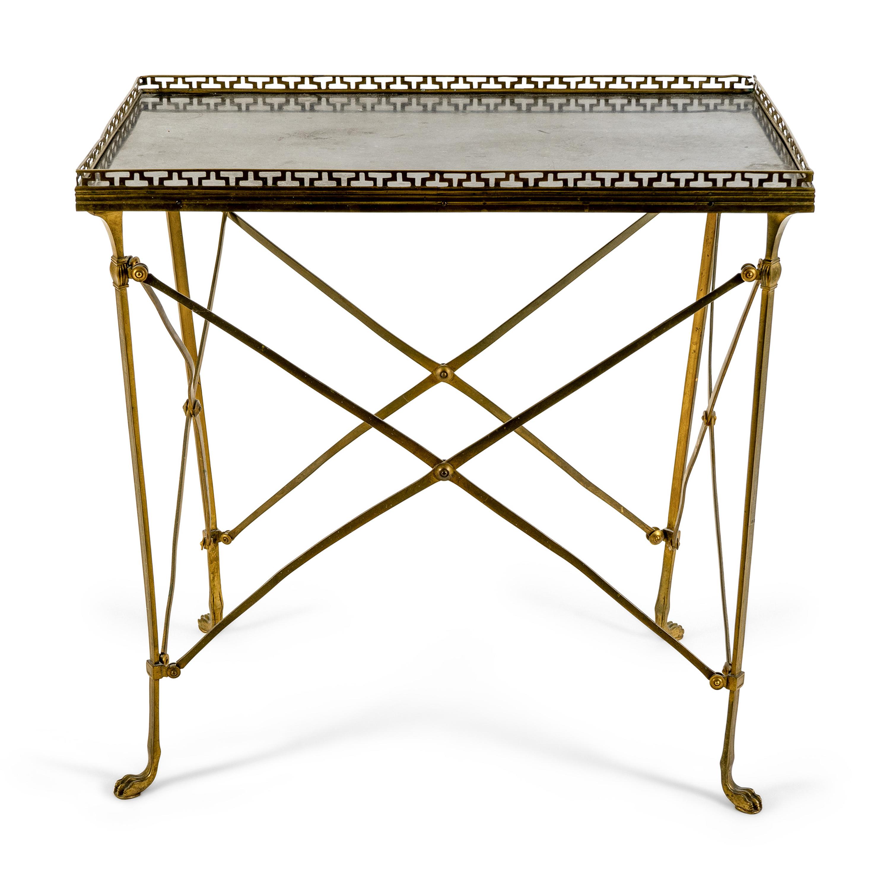 A Brass Side Table with Black Top Marble — 20TH CENTURY