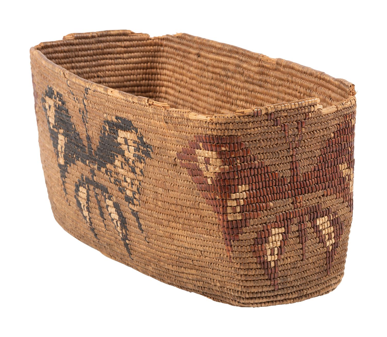 Salish Polychrome Pictorial Imbricated Basket, with Butterflies