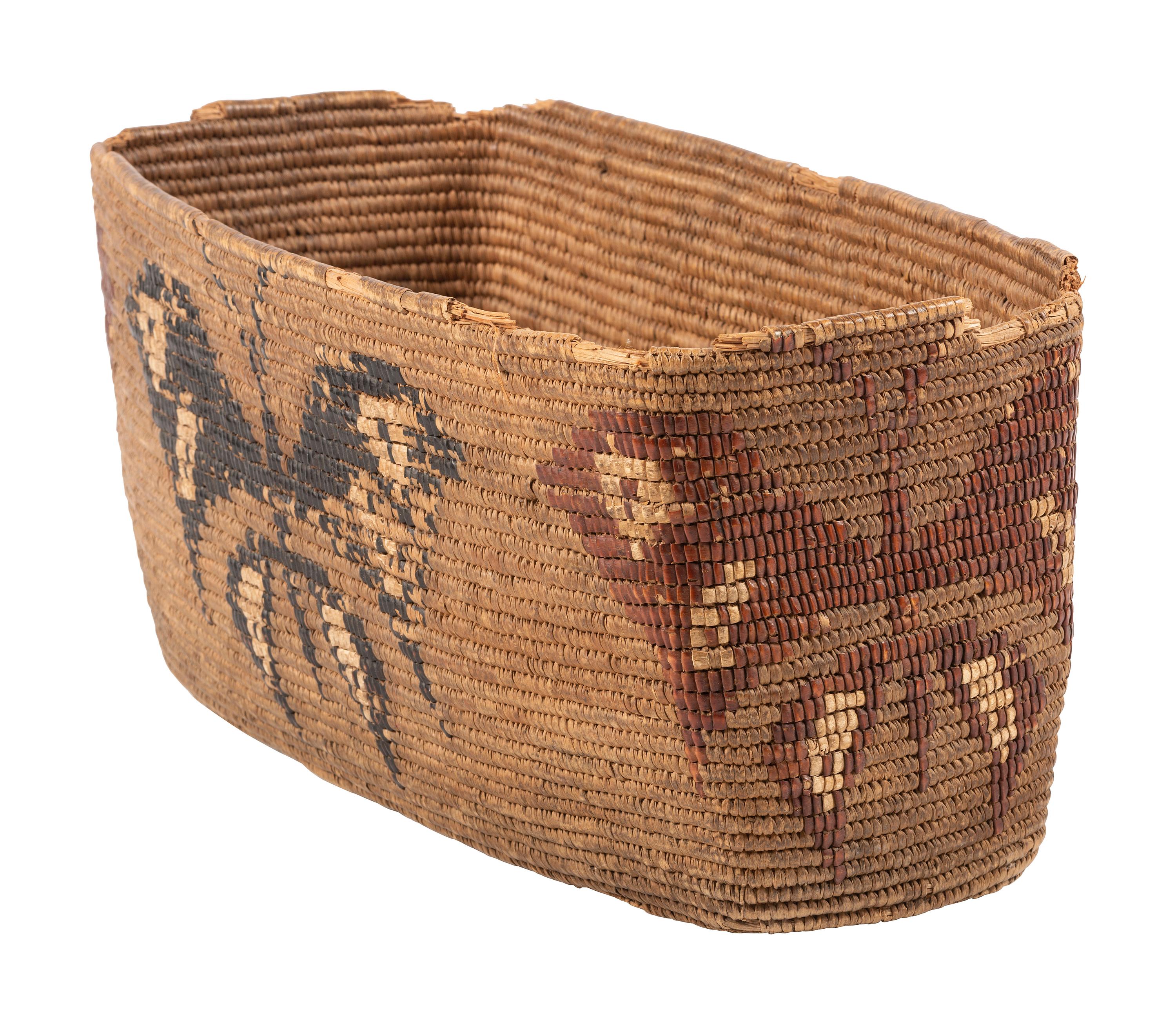 Salish Polychrome Pictorial Imbricated Basket, with Butterflies
