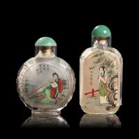 Two Chinese Inside Painted Glass Snuff Bottles, Signed Ding Hong, Ye Xiaofeng
