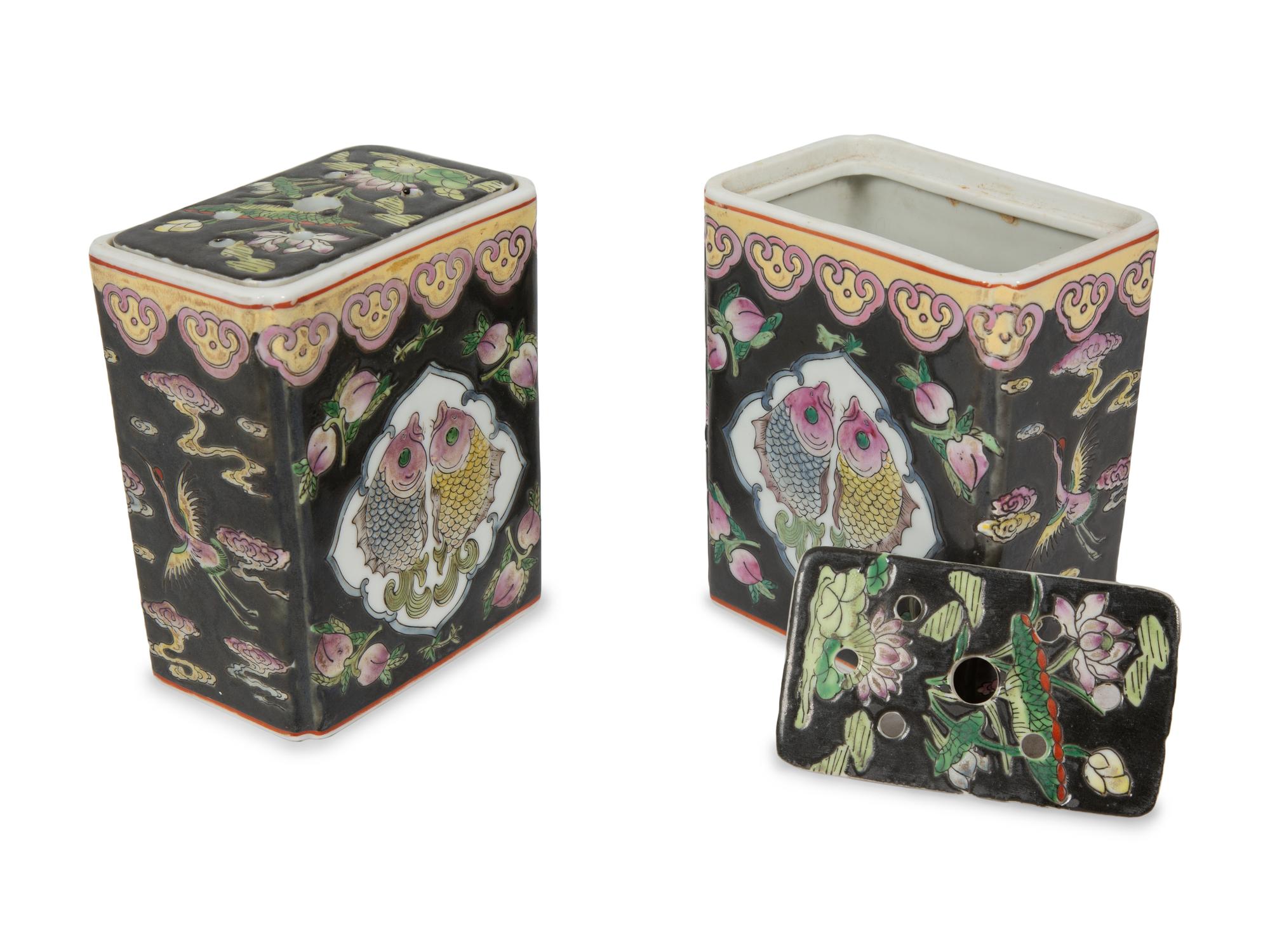 A Pair of Chinese Export Famille Noire Cache Pots — 19TH/20TH CENTURY