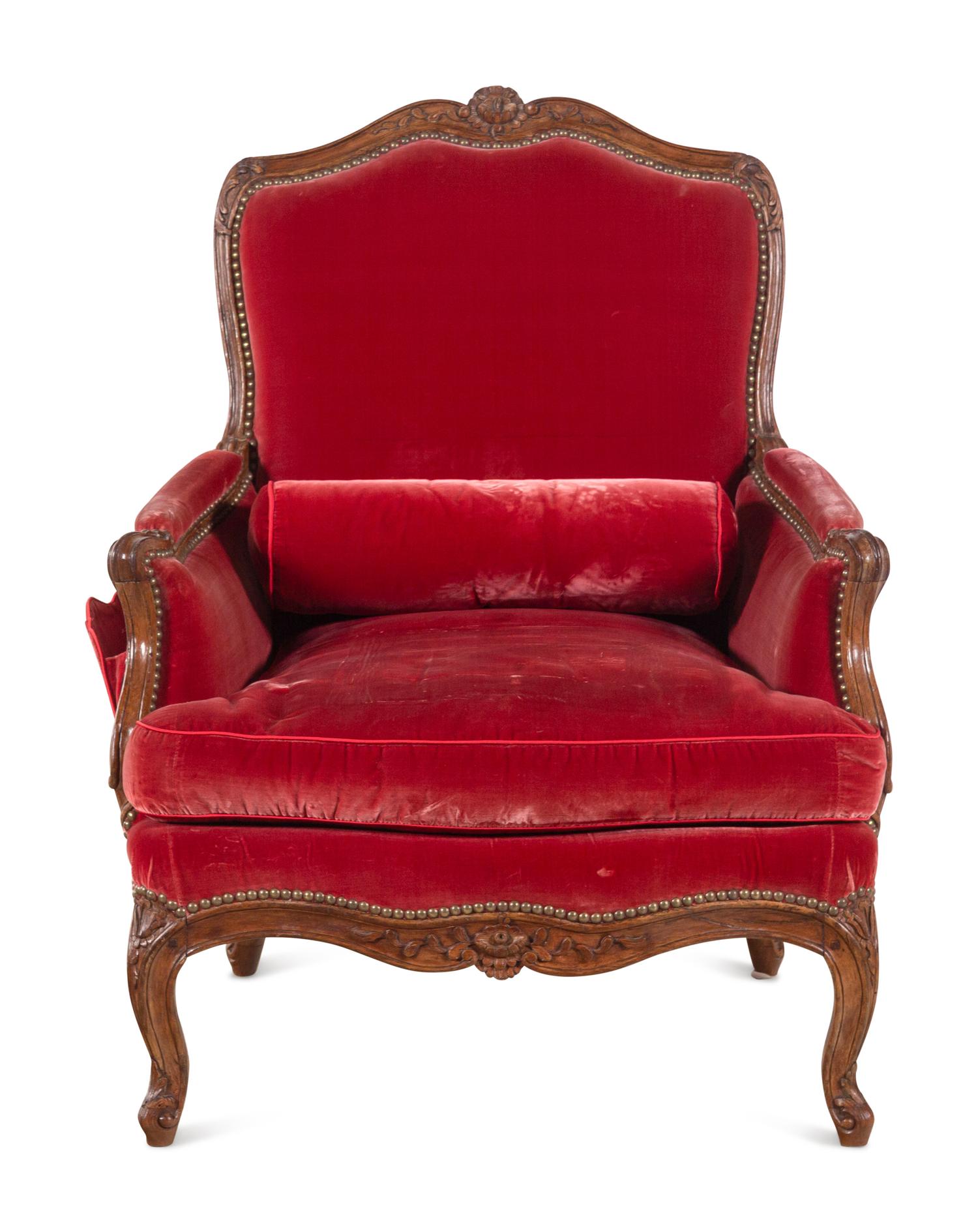 A Louis XV Velvet-Upholstered Bergère