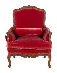 A Louis XV Velvet-Upholstered Bergère