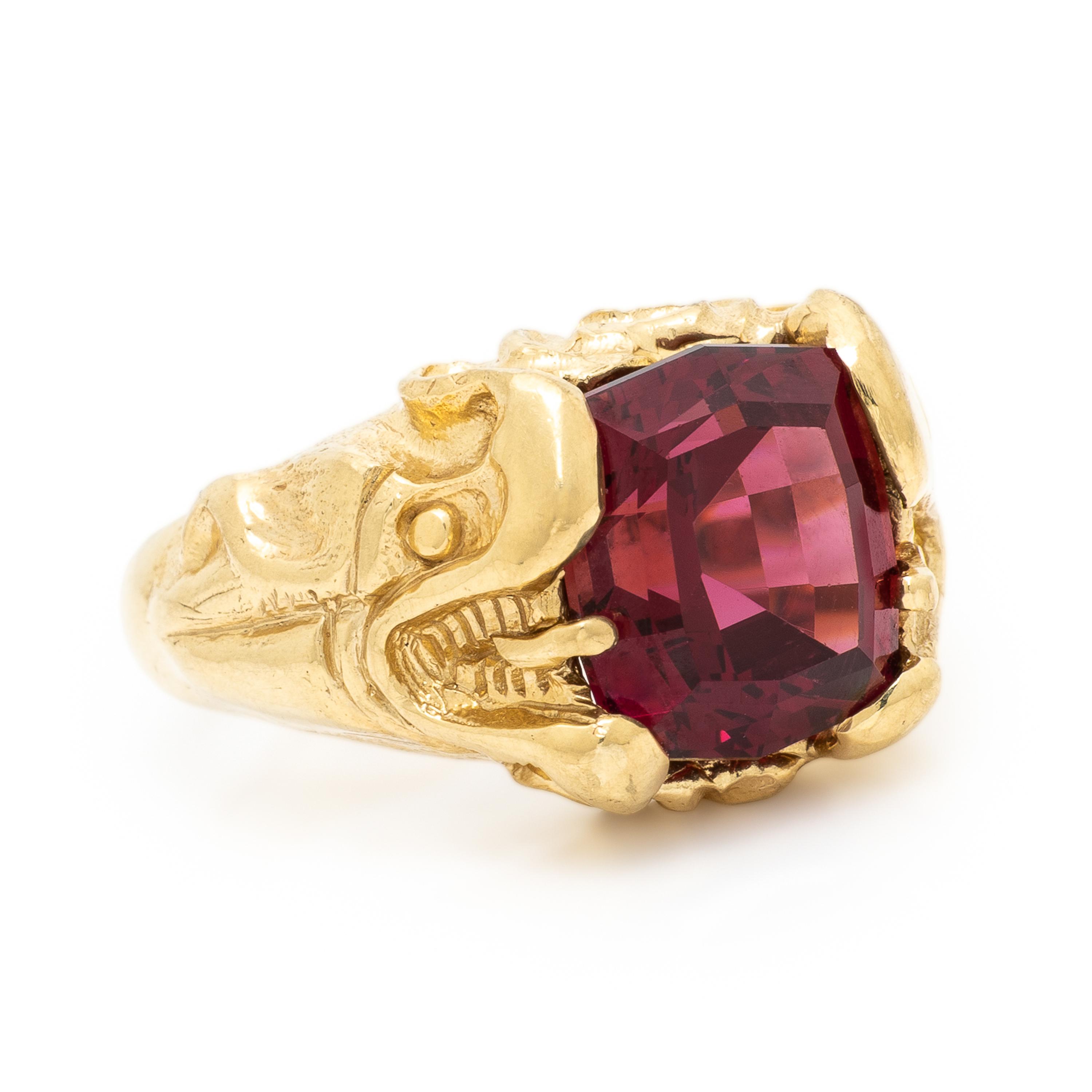 Roseark, Garnet and Yellow Gold Dragon Ring